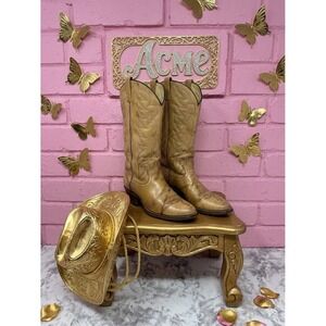 VINTAGE 🦋ACME 🦋Butterfly Inlay Cowboy Boots sz 8.5 M Boho Western Distressed